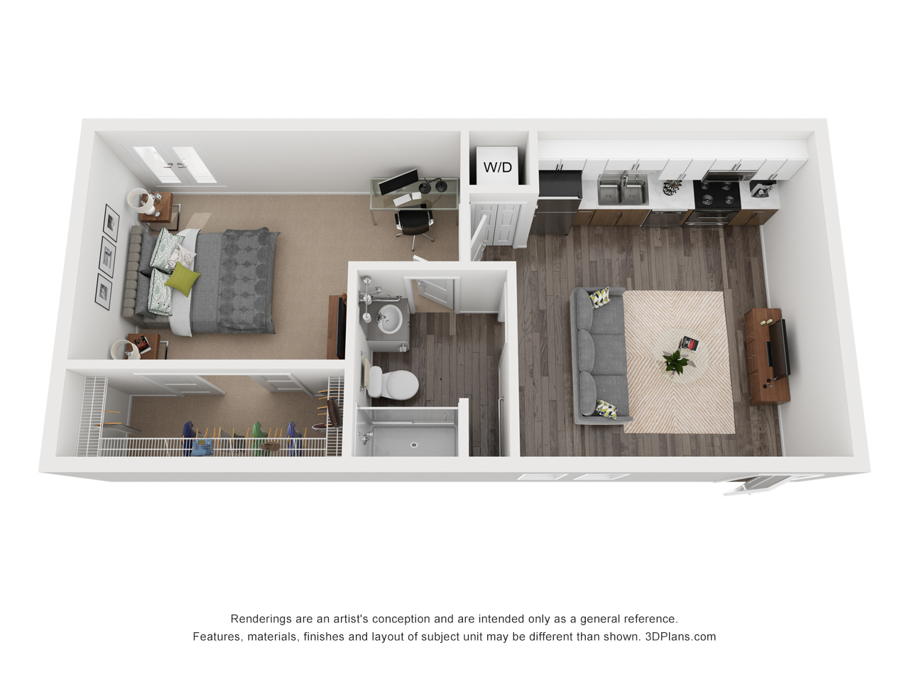 Floor plan for studio, 1 bath, 576 sqft